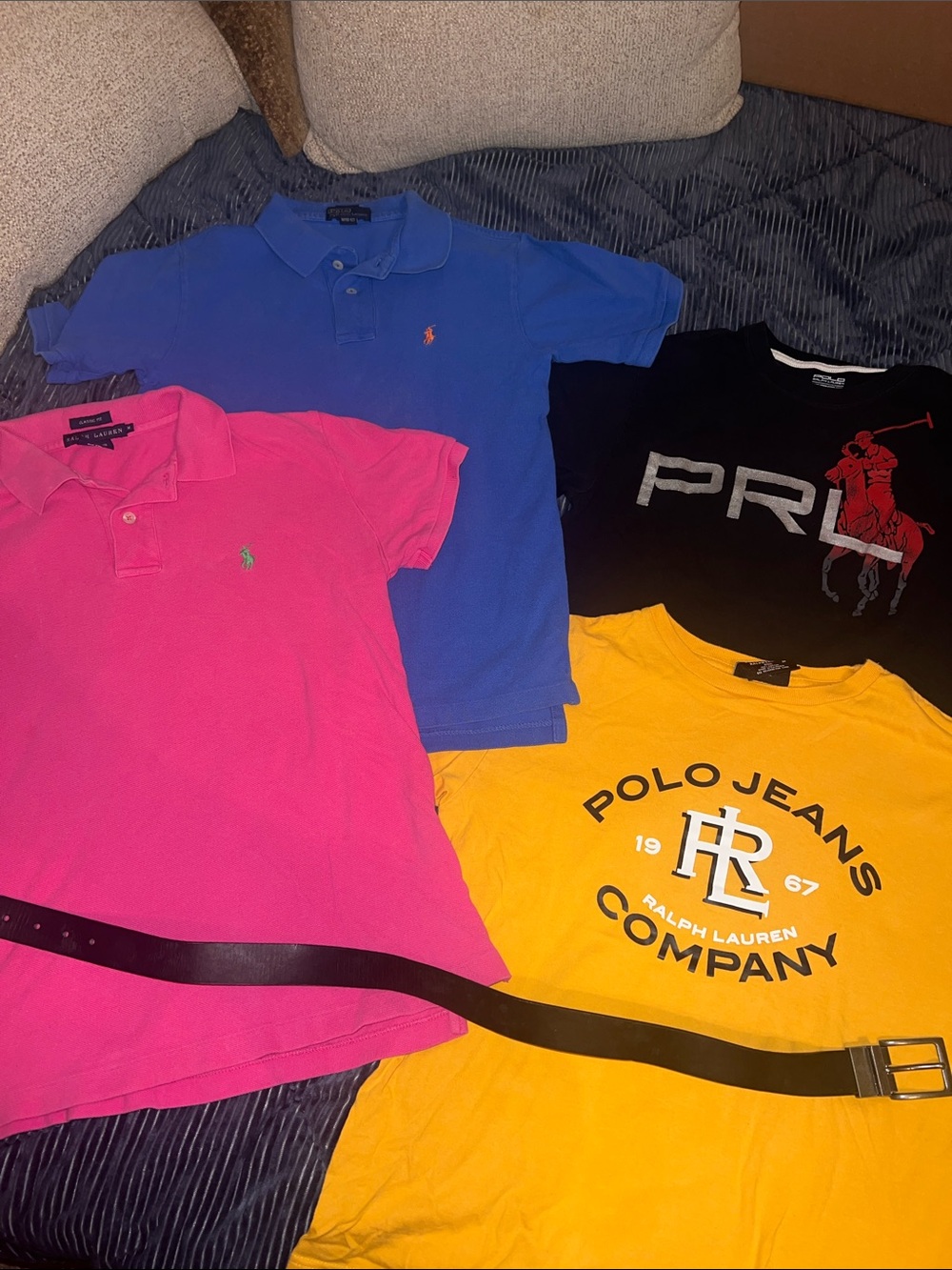 Ralph Lauren Kids Assorted Polo & Tee Set — Pink, Blue, Yellow, Black with belt